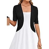 LOMON Womens Cropped Cardigan Short Sleeve Bolero Shrug Sweater Open Front Lightweight