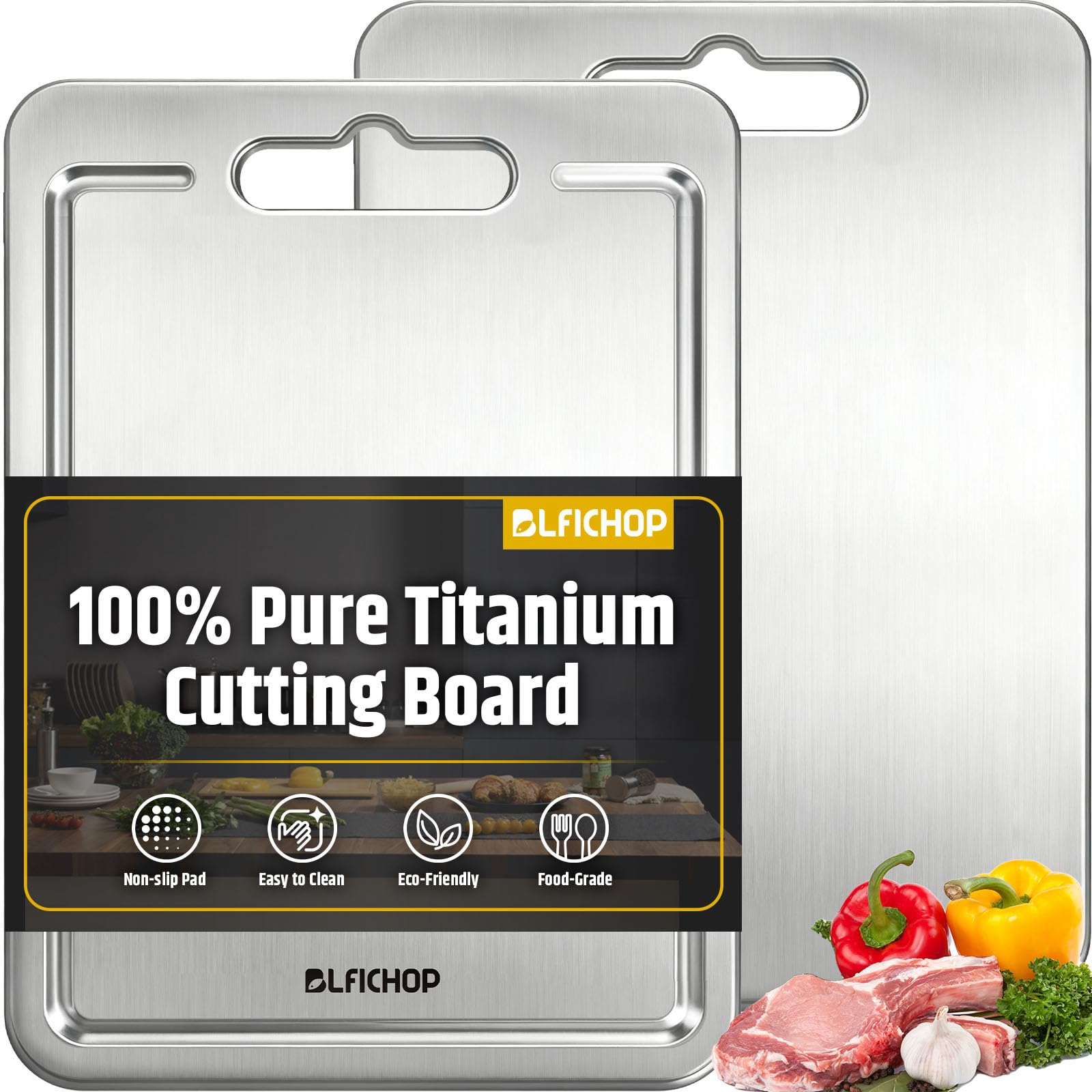 Photo 1 of 100% Pure Titanium Cutting Boards with Juice Groove, Metal Chopping Boards for kitchen Double-Sided Non-Toxic Cutting Borad Meat, Vegetables and Fruits, Dishwasher Safe, Grey (18 * 12in?