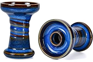 MATA LEON Hookah Bowl Clay Hookah Bowl - Phunnel Shisha Bowl with Glaze Great for Dark Leaf Black Shisha Flavors Such as Tangiers,Darkside 10-13 Grams 1 Hour Smoking Session (Blue)