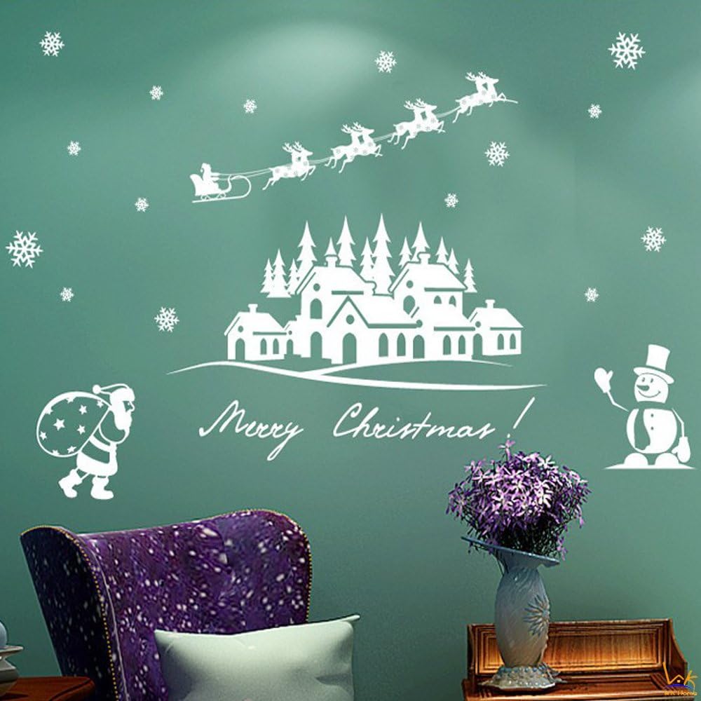 Christmas Windows/Wall Sticker - Christmas Tree, Snowflake, Deer, Santa Claus, Snowman Pattern Window Clings PVC Windows Glasses Stickers - for Christmas Decoration Wall Decor (White)