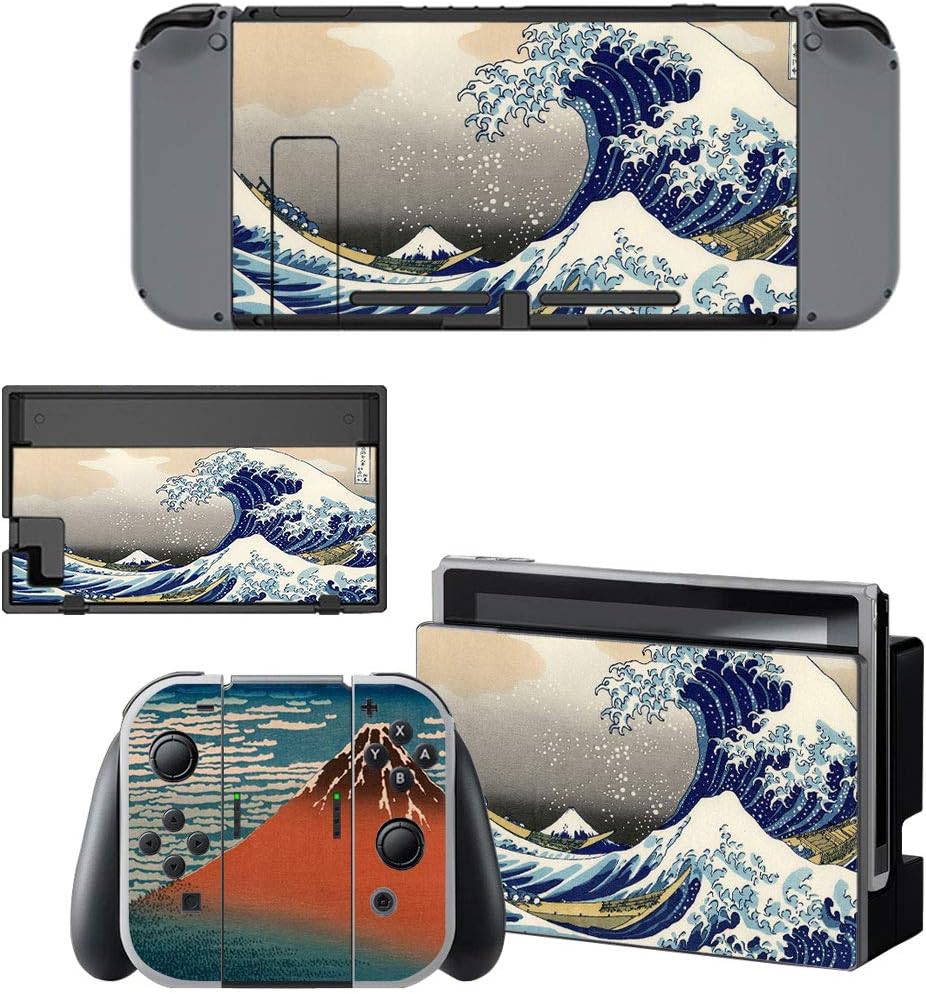 Stickers Decals the Waves of Kanagawa Decals Durable Protector Wrap Skin Cover Full Set Protection Faceplate for Nintendo Switch Console Joy-Con Dock