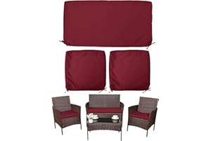 Snubbull 3 Pack Outdoor Patio Seat Cushions Replacement Covers Fit for 4 Pieces 4-Seater Wicker Rattan Patio Conversation Set Loveseat Chair Couch Furniture,36x18x2,18x18x2,Burgundy-Cover Only