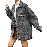 Gozoloma Women's Casual Loose Oversized Denim Jacket Long Sleeved Button Jean Jacket Coat Tops