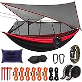 Kinfayv Camping Hammock with Net and Rain Fly - Portable Double Hammock with Bug Net and Tent Tarp Heavy Duty Tree Strap, Ham