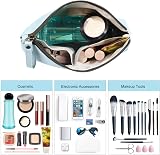 Maange Small Travel Cosmetic Bag Waterproof PU Leather with Handle Blue view 6