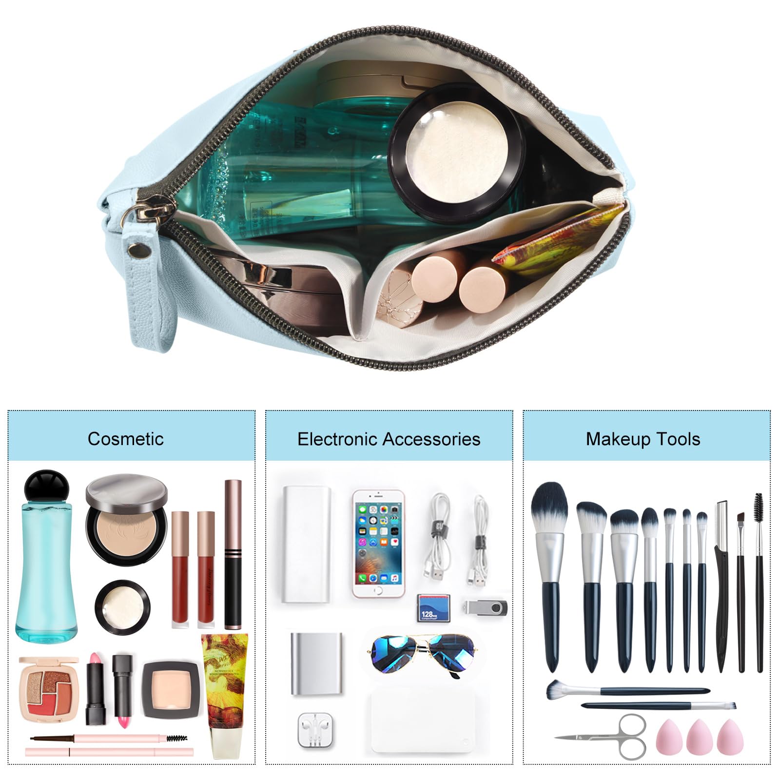 Cosmetic Bags for Women Small Makeup Bag for Purse Pu Leather Makeup Pouch Travel Makeup Bag with Zipper Make Up Bag for Travelling