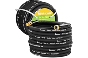 Beitopamz 100 ft Garden Hose, 5/8 in Heavy Duty Water Hose, Flexible and Durable, Lightweight Rubber Hybrid Hose, Leak-Free Connections, Male to Female Fittings, BT100B, Black