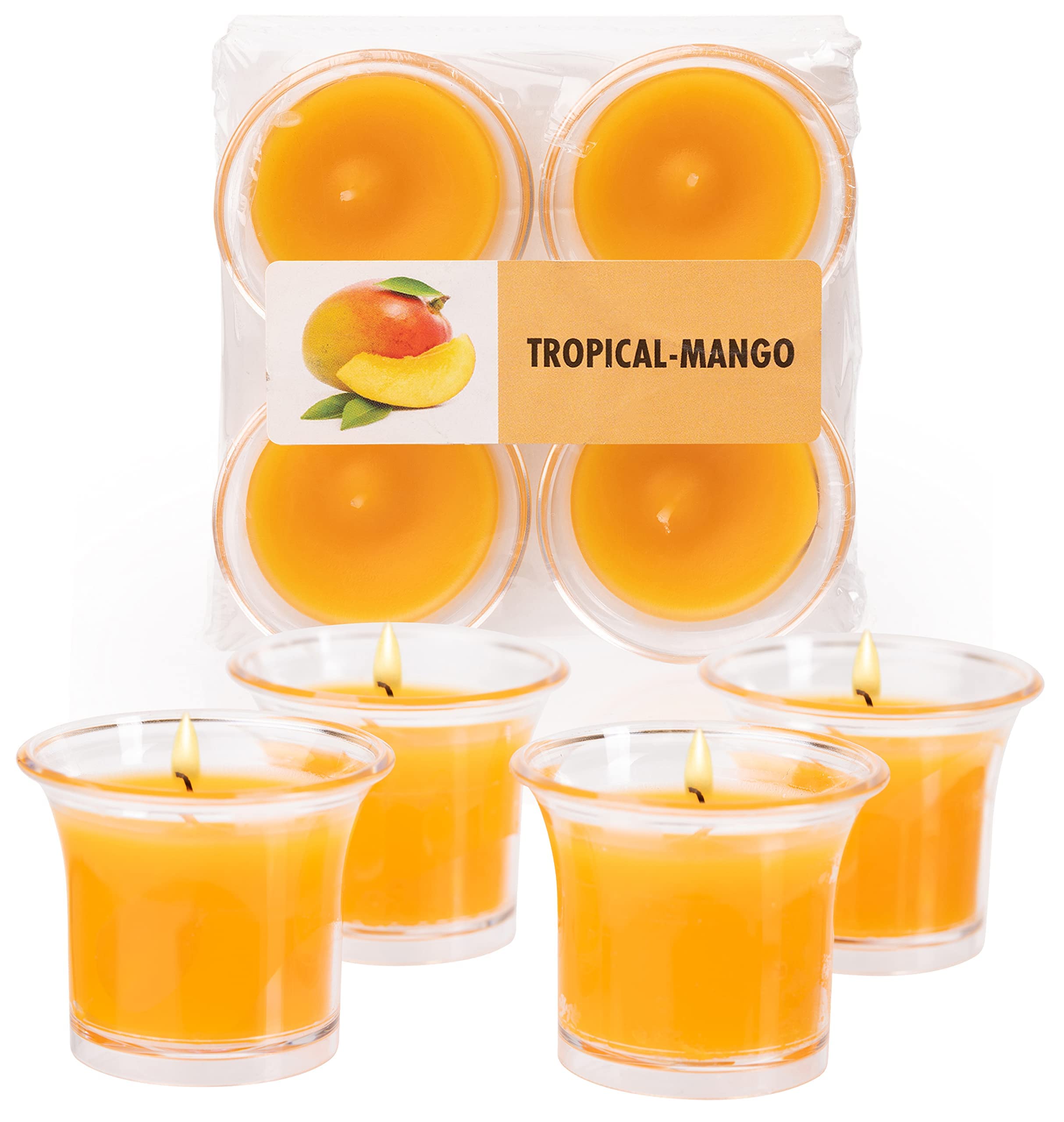 Hyoola Clear Cup Scented Votive Candles - Tropical Mango Votive Candles Scented - 12 Hour Burn Time - 4 Pack - European Made