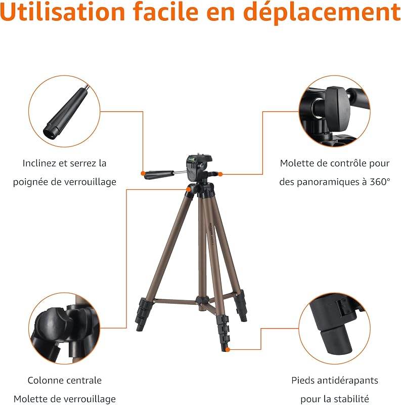 Trépied 127,0cm pour Appareil Photo Reflex Numérique, Léger, avec Sac, Hauteur Réglable, Champagne