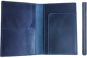 STAR VISTA Albatross Leather Travel Passport Holder, Minimalist Design, Full Grain Leather Case for Women and Men - Slim Passport Wallet, Bifold, RFID Blocking, Navy Blue