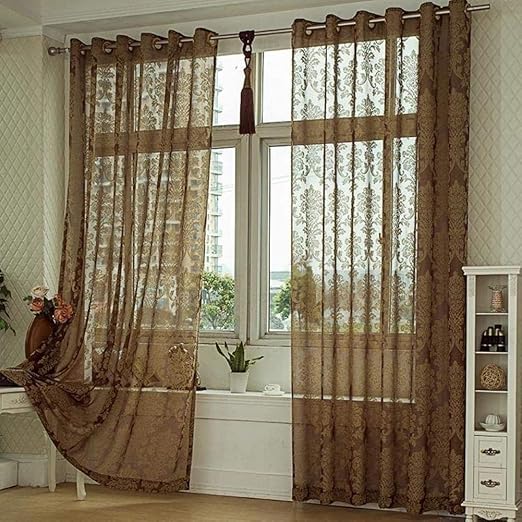 Gjxy Jacquard Voile Gardinen Mit Osen 1 Stuck Luxurios Dekoration Fenster Vorhang Balkontur Wohnzimmer Schlafzimmer Coffee Color 250x270cm Amazon De Kuche Haushalt