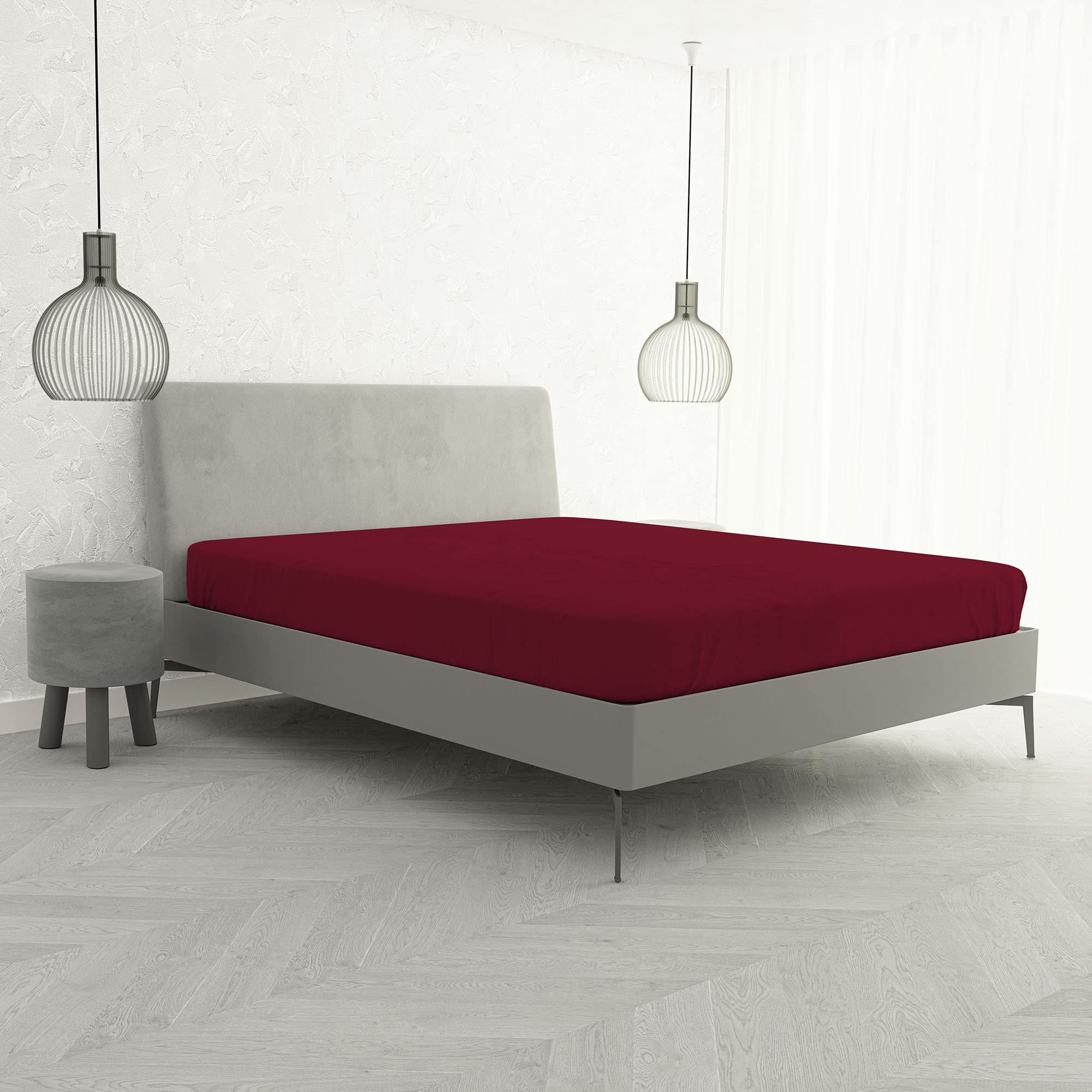 Fitted Sheet with Corners for Double Bed, Cotton, Made in Italy, Bed Linen 170 x 200 cm with Elasticated Corner 25 cm, Burgundy