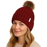 TOP-EX DryKnit™ Waterproof Knit Beanie with Removable Pom Fleece Lined Warm Winter Hat for Women Breathable Rain Snow Proof