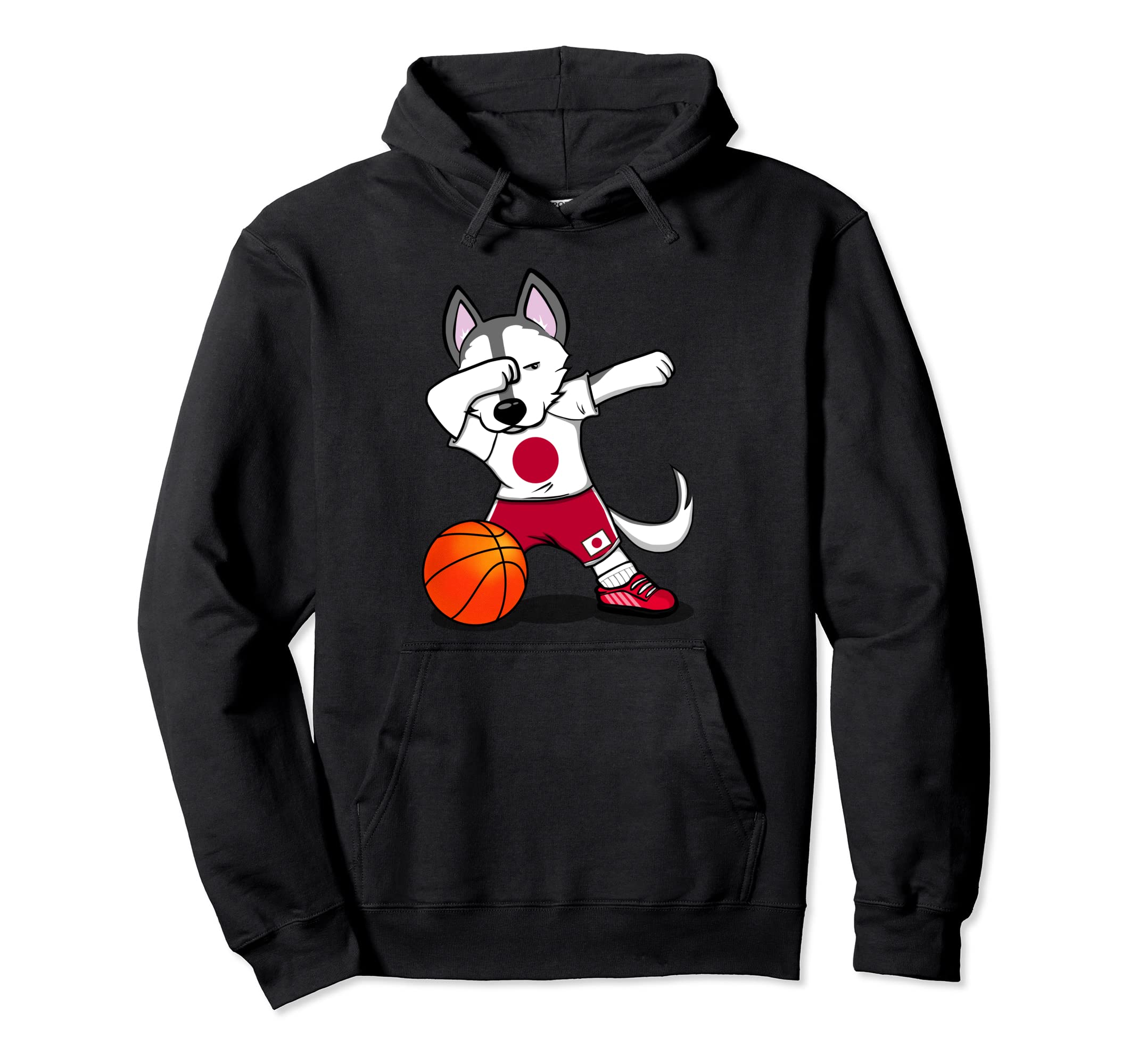 Dabbing Husky Japan Basketball Fans Jersey - Japanese Flag Pullover Hoodie