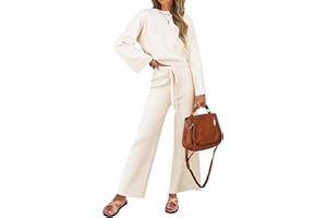 ZESICA Women's 2 Piece Outfits Set 2025 Casual Long Sleeve Knit Pullover Top and Wide Leg Pants Sweatsuit Lounge Sets