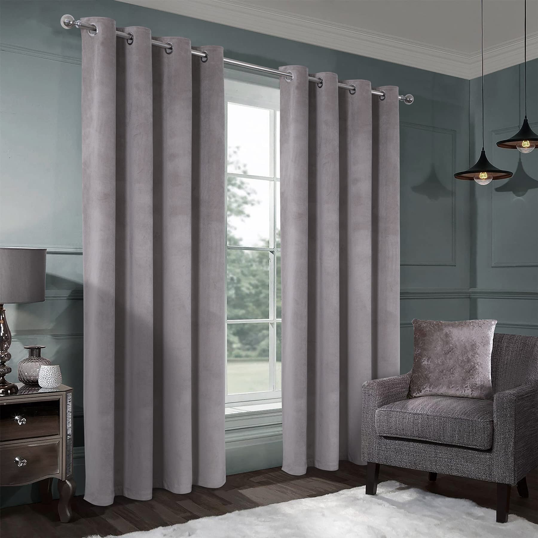 always4u Super Soft Velvet Curtains Champagne 100% Blackout Curtains 46x54 Inches Eyelet Thermal Insulated Fully Lined Window Treatment for Living Room 1 Pair — image 1