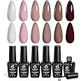 Beetles Gel Nail Polish Set Brown Beige Mauve Pink Nude White Neutral 6 Colors Coffee Cafe Collection Gel Nail Polish Kit for Nail Art Manicure Soak Off Uv LED Nail Lamp Gel Gifts Set