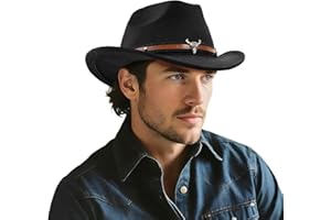 DOCILA Unisex Western Cowboy Hat Fur Faux Felt American Hats Fedora Outdoor Wide Brim Hat with Strap