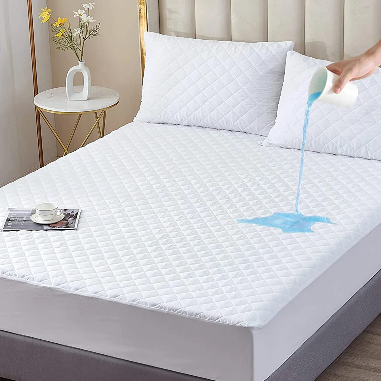 Ray Bedding Waterproof Mattress Protector Double with 30cm Extra Deep Pockets Quilted Fitted Mattress Cover for Extra Deep Double Mattress (Double)