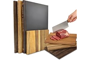 Book Cutting Board Set, 3-Piece Set Cutting Boards for Kitchen, Solid Wood Board with Display Stand, Unique Book Cutting Boar