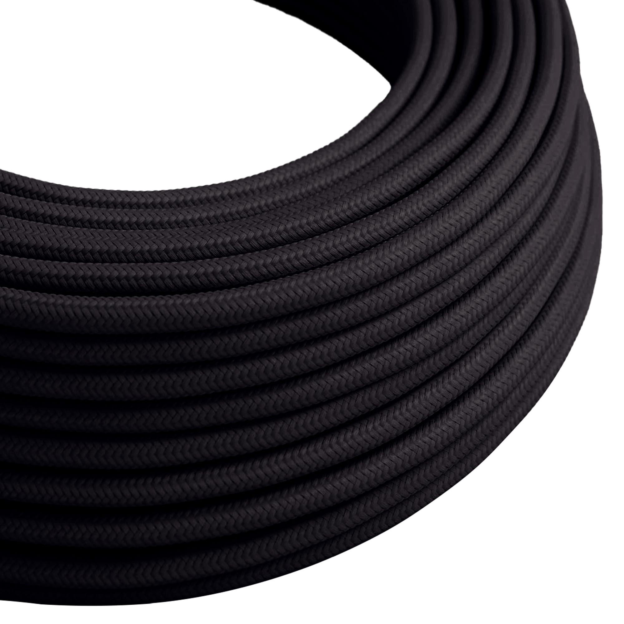 LEDSone Vintage Fabric 3 Core Round Black Colour 0.75mm Italian Braided Cable 5 Meters Electrical Flexible Lamp Cable Wire for UK Pendant Lighting