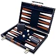 Backgammon Set - Classic Board Game with Premium Leather Case - Portable Travel Strategy Backgammon Game Set for Adults, Kids - Suitable as (18inch, Navy)
