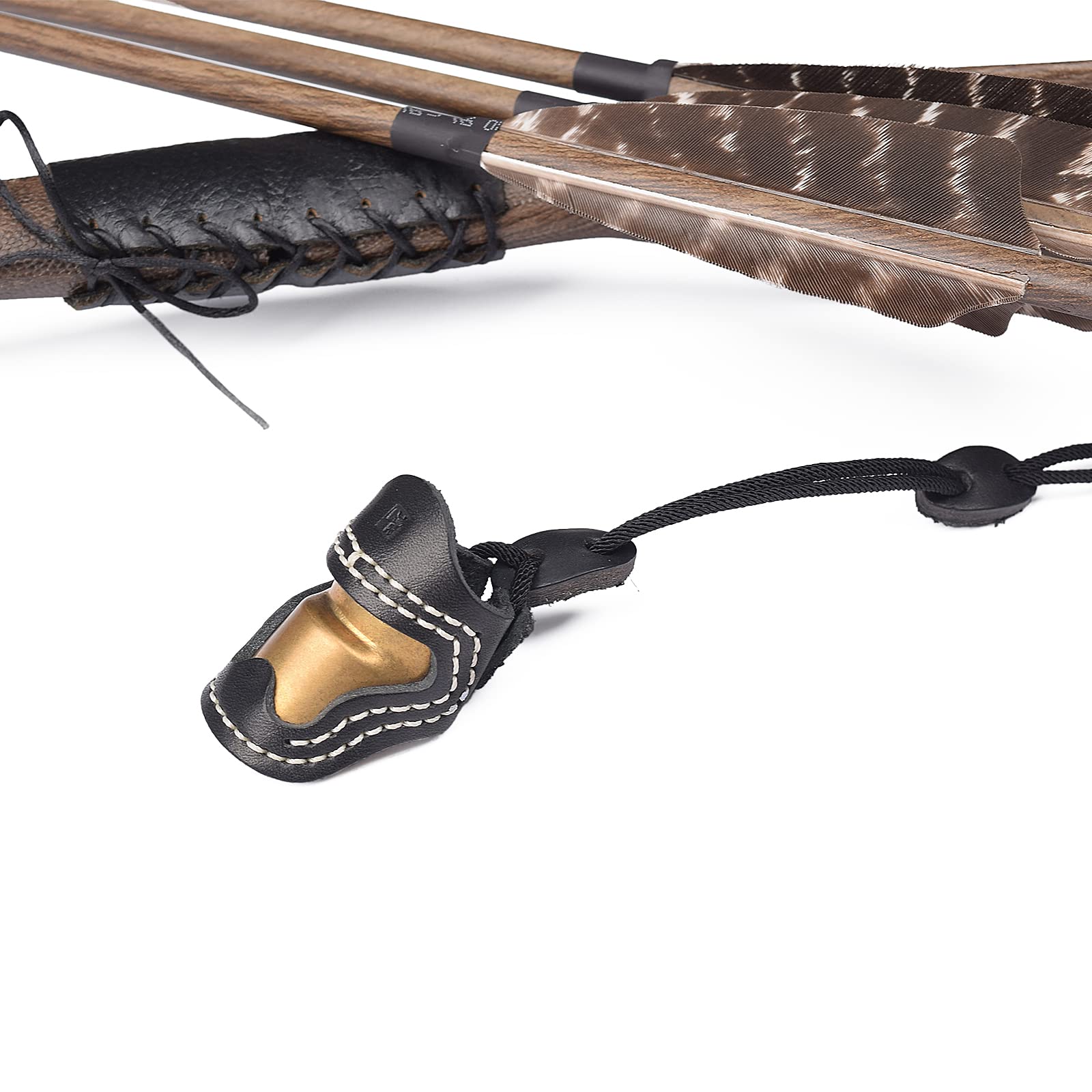 Elong Soft Leather & Brass Thumb Guard Ming Guang Archery Thumb Ring for Traditional Recurve Bow Finger Protector Shooting Glove Small Size