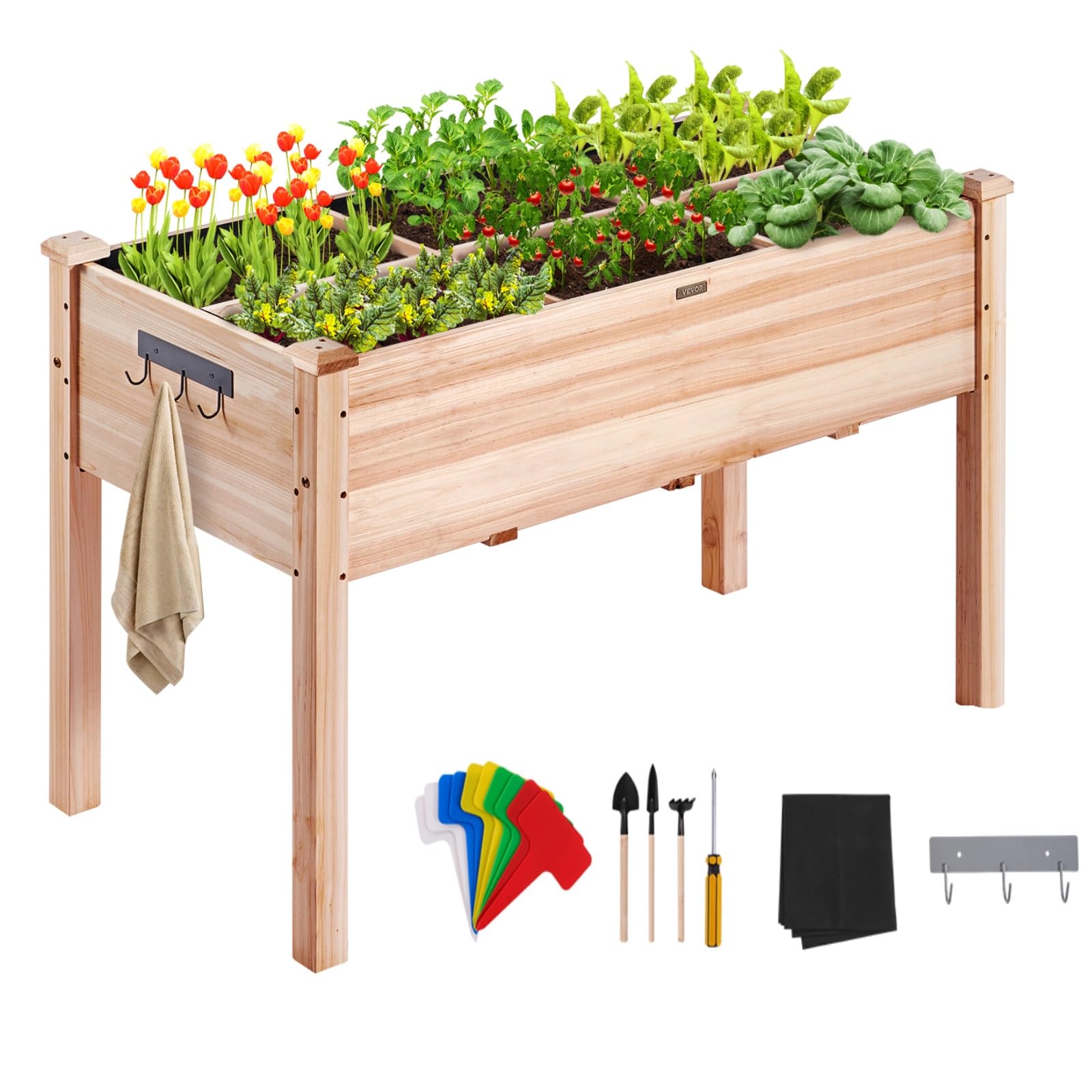 vevor raised garden bed, wooden planter box, outdoor planting boxes with legs, for growing flowers/v