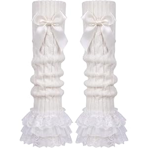 OTPEH Cutecore Gyaru Lolita Leg Warmers Y2K Kawaii Coquette Clothes Accessories Igari Knitted Legwarmers With Bow Lace