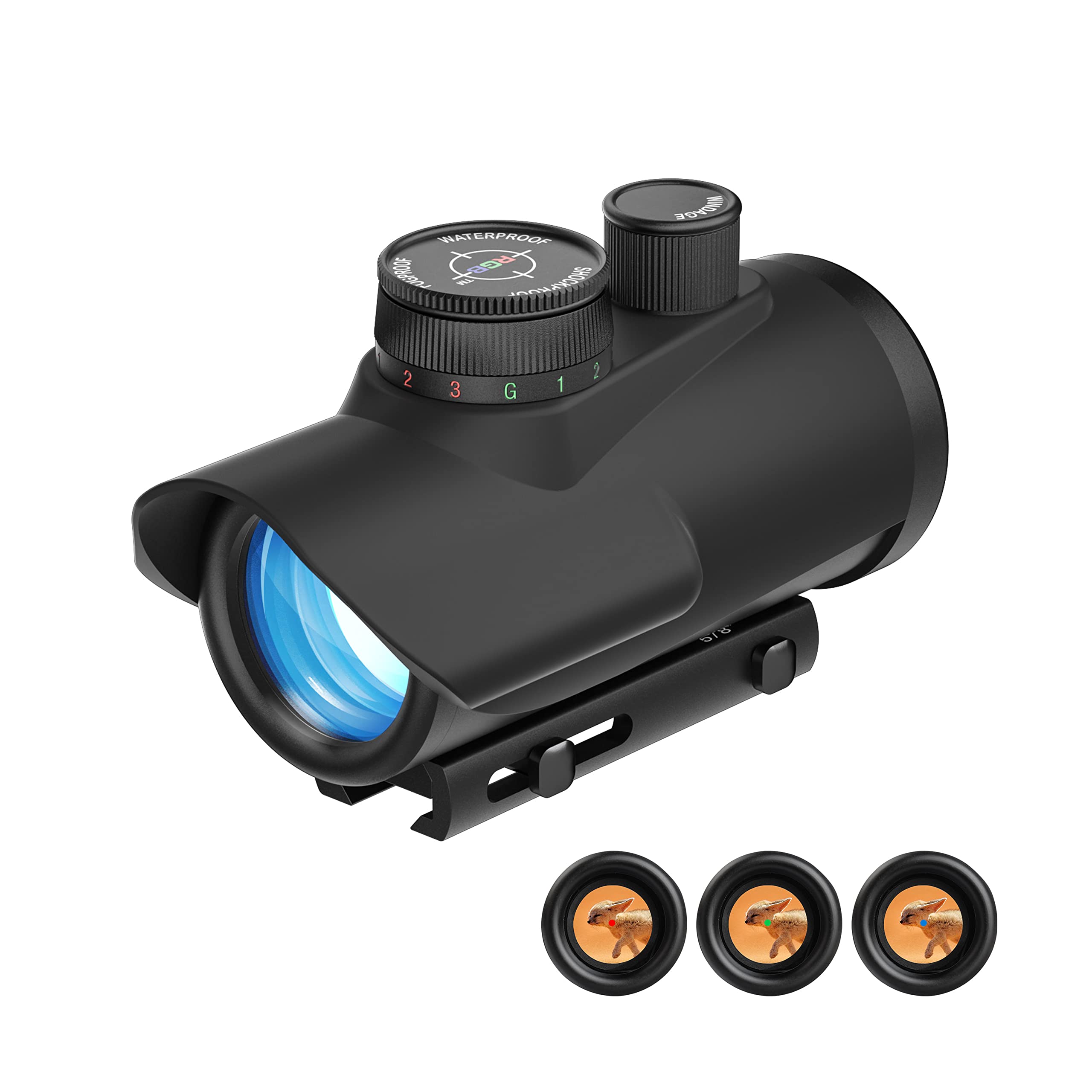 ESSLNB Red Dot Sight Scope Red Green Blue 3 Brightness Settings Rifle Scope with 11mm/20mm Picatinny Rail Mount and Protector Covers for Hunting