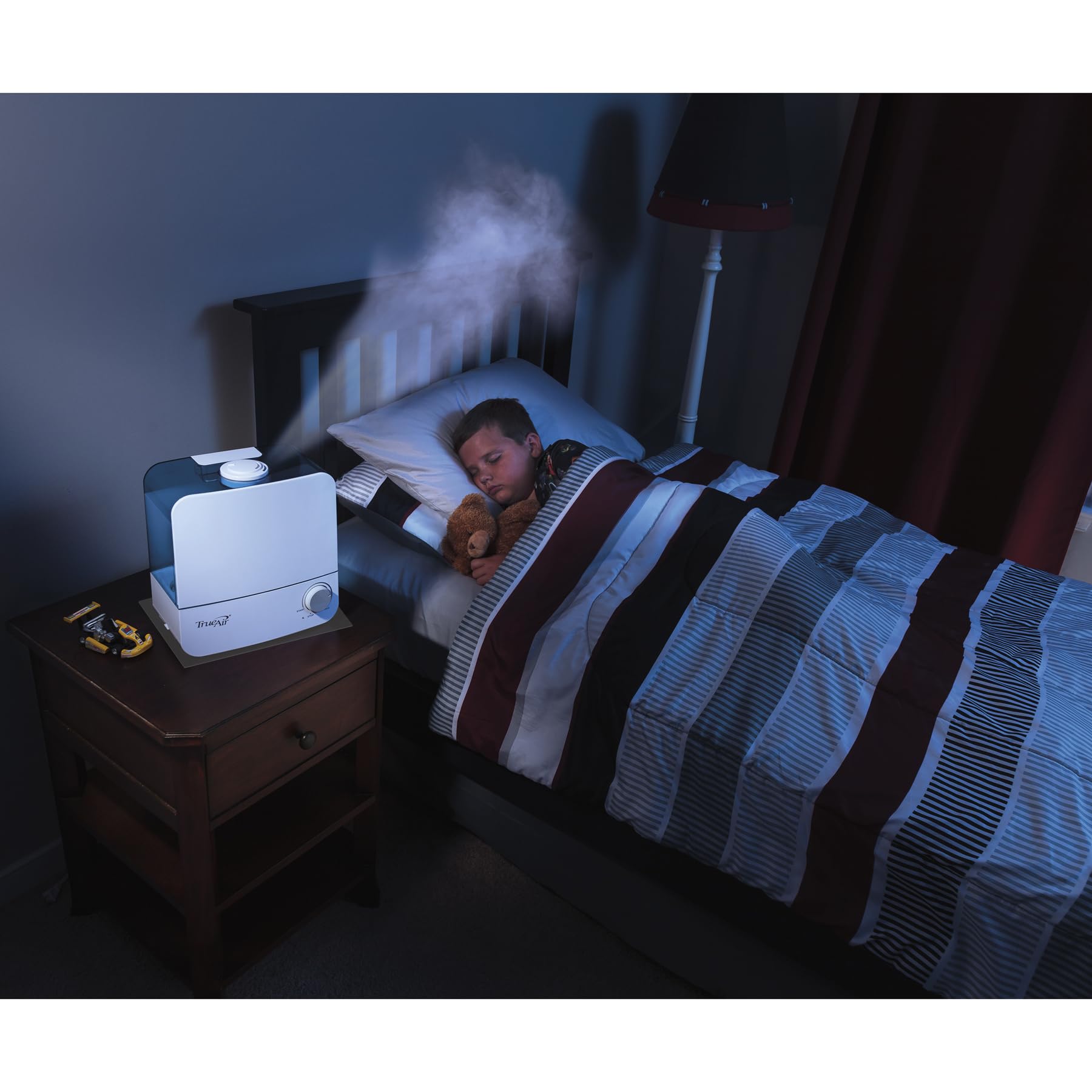 Hamilton Beach TrueAir Cool Mist Humidifiers for Bedroom Large Room, 5.5L, Whisper Quiet, Rotating Nozzle, Auto-Shutoff, Filter-Free, White (04700)
