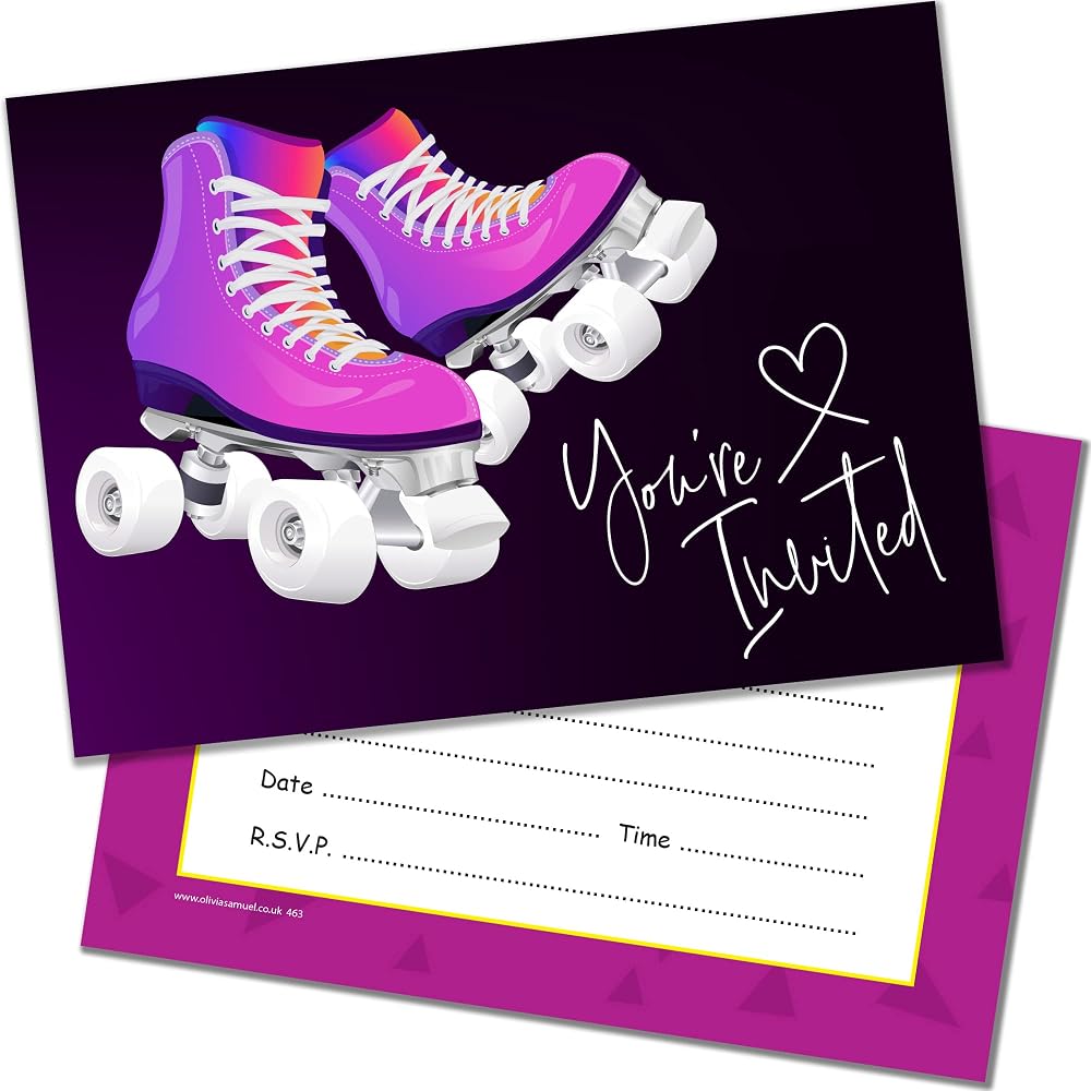 Olivia Samuel 20 Roller Skate Party Invites with Envelopes - A6 Size