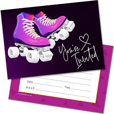 Olivia Samuel 20 Roller Skate Party Invites with Envelopes - A6 Size