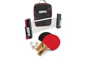 ESPN Ping Pong Set Includes 3 Ping Pong Balls, 2 Paddles, Portable Ping Pong Net and Travel Case, Table Tennis Ideal for Kids Games, Family Games, and Game Night
