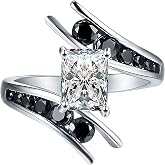 Raylynn Emerald Black Engagement 925 Silver Ring for Women by Ginger Lyne | Sterling Silver with Black and Clear Cubic Zirconia, Simulated Diamond, Emerald Cut, Vintage Wedding, Travel, Promise Ring