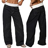 EMMIOL Women Y2K 90S Hip Hop Baggy Jeans Boyfriend Wide Leg Denim Pants Mid-High Rise Loose Streetwear Outfits