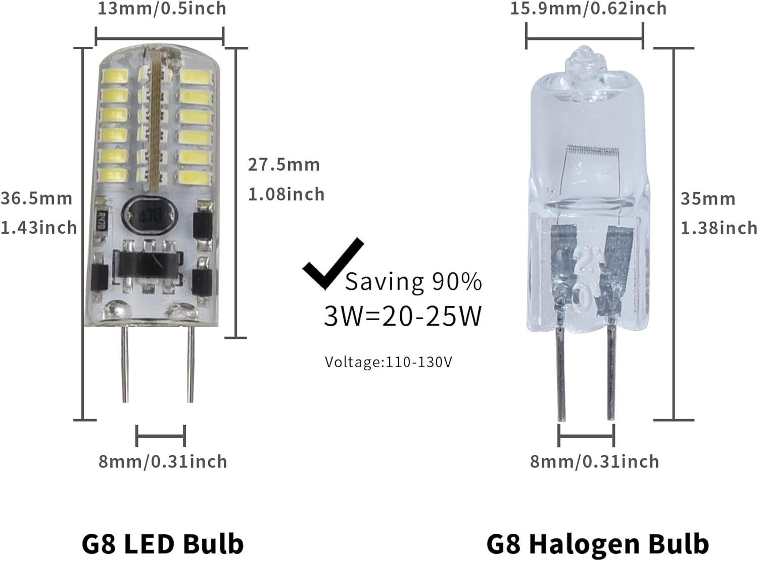 WTINTELL G4 LED Bulb, G4 Bi-Pi Base 3W Equivalent to 20W T3 Halogen Bulb, AC / DC12V, White 6500K 10-Pack. - - 