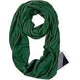 elzama Infinity Loop Solid Color Scarf With Hidden Zipper Pocket For Women - Lightweight Travel Neck Wrap