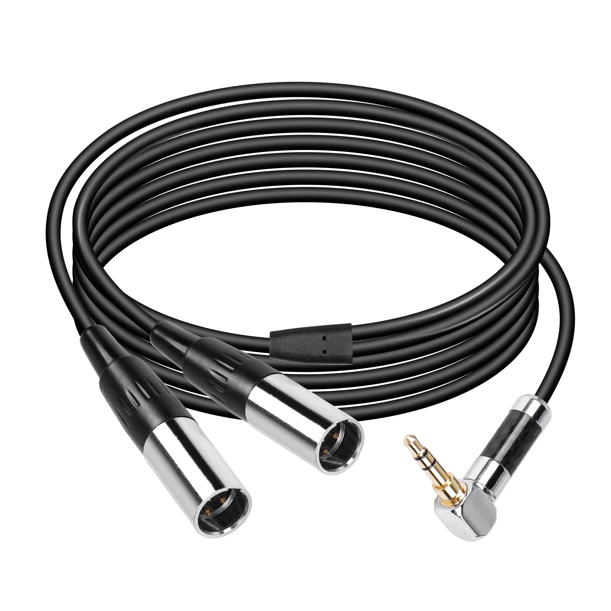 CERRXIAN Dual Mini XLR to 3.5MM Stereo Mic Cable,90 Degree 3.5mm 1/8 Inch TRS Male to 2 Mini XLR Male Y Splitter Cord,for Audio Conversion of Camera And Other Equipment-MM5.9FT