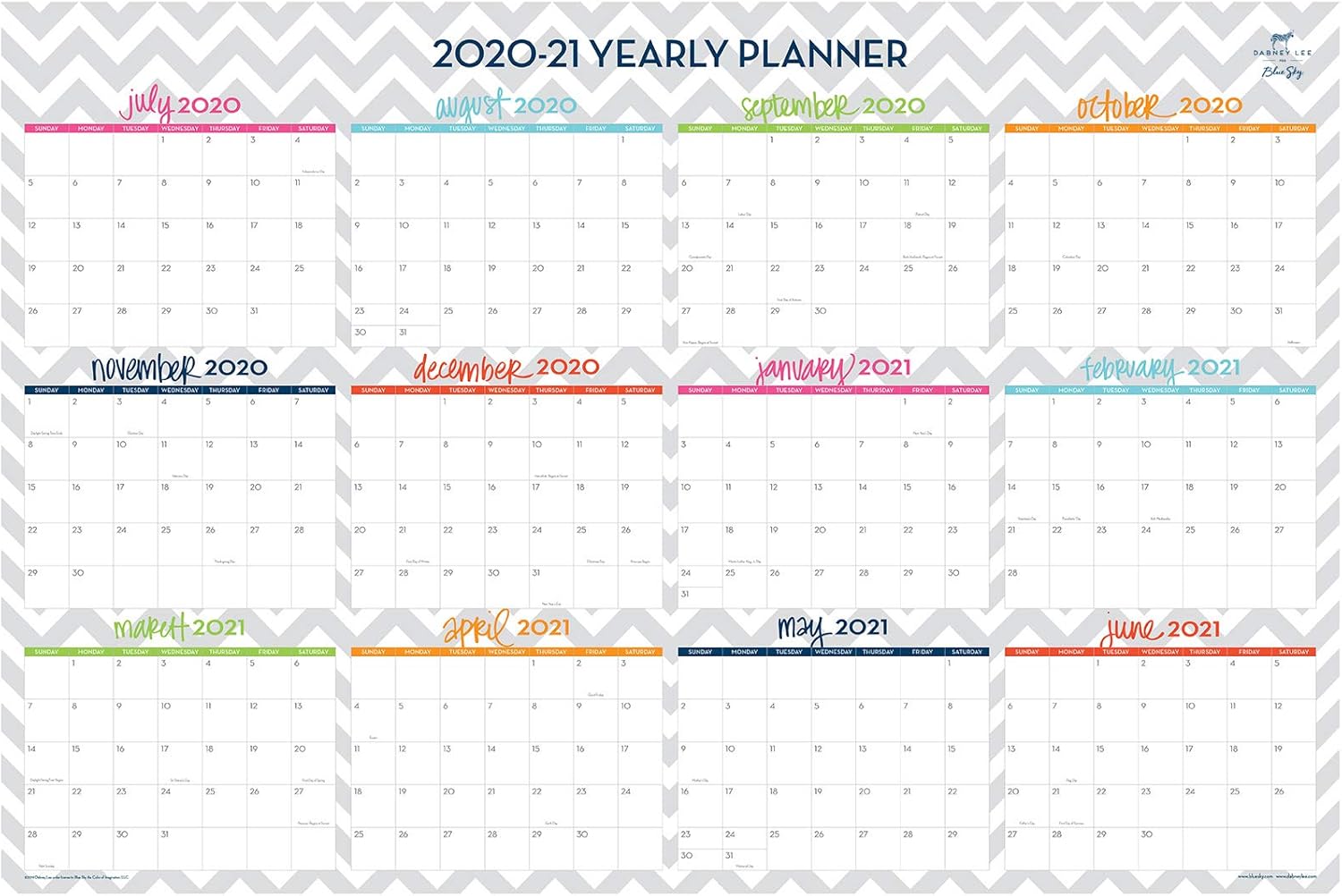 Dabney Lee for Blue Sky 2020-2021 Academic Year/2021 Regular Year Monthly Laminated Erasable Wall Calendar, Double Sided, 36" x 24", Ollie (102411-A21): Office Products