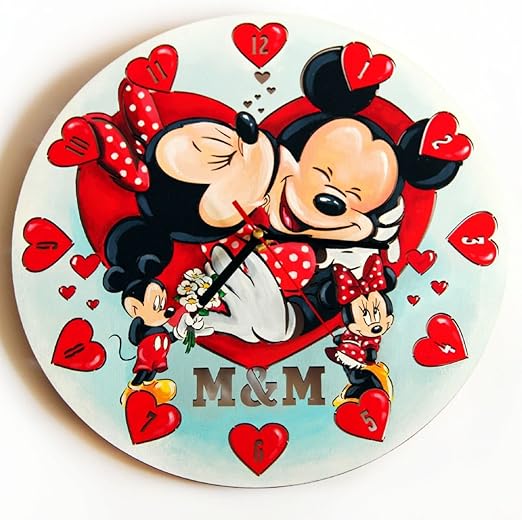 Amazon.com: Mickey \u0026 Minnie Mouse Reloj de pared de madera – Original decoración para el hogar para niños, dormitorio, cocina, mejor idea de regalo para niños, amigos, niños y niñas – diseño
