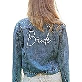 YANGCUSDOM Embroidered Bridal Pearl Denim Jacket, Large Embroidery - Bride, Bachelorette Party Jacket, Wedding Gift