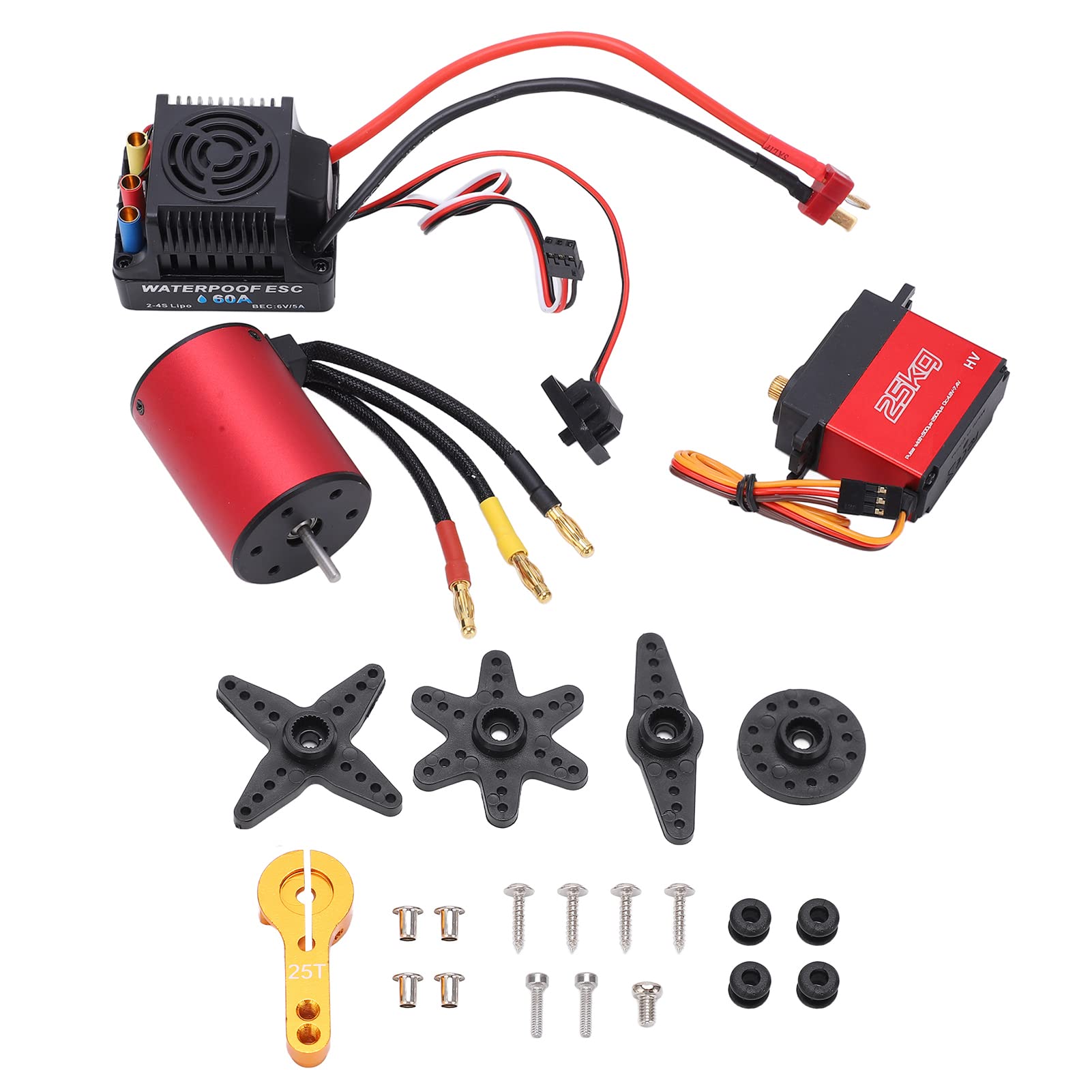 S3650 3100KV Brushless Motor, 60A Brushless ESC with 25KG Metal Servo Combo for 1/8 1/10 2S-4S RC Car Model Car Accessories Car Model Accessory Model Toy