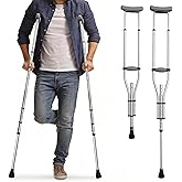 Aluminum Alloy Crutches for Adults, Pair of Height Adjustable Crutch (Fits 4'7" - 6'7"), Universal &amp; Lightweight Crutches for Kids, Includes Padded Underarm Cushions, Rubber Tips, 300 lbs Capacity
