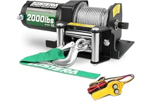 ZOSTERA 2000lbs Steel Cable Electric Winch 12V ATV Winch Waterproof with Mounting Plate&Manual Remote Control