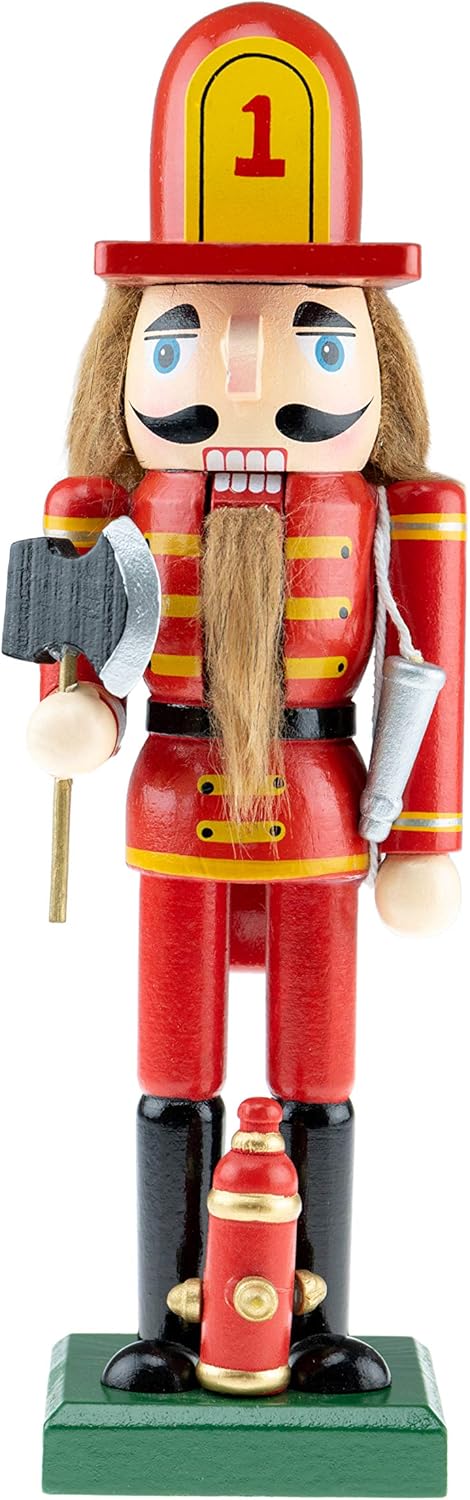 Nutcrackers - Clever Creations Firefighter 10 Inch Traditional Wooden Nutcracker, Festive Christmas Décor for Shelves and Tables