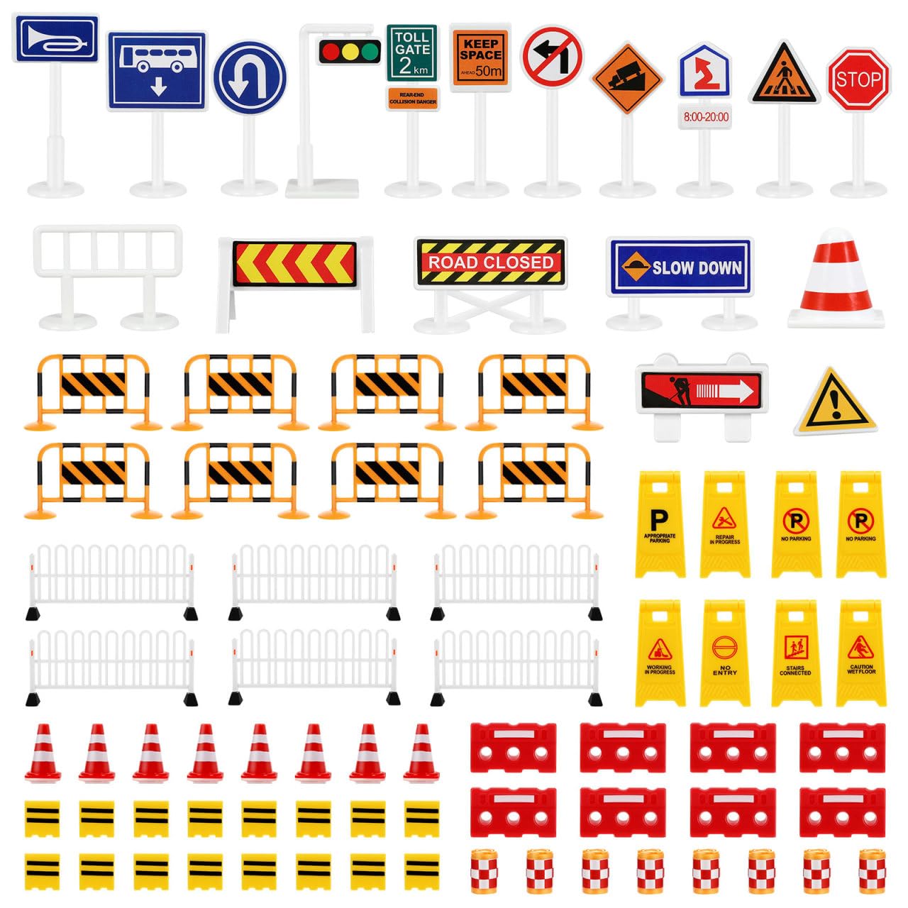 NUOBESTY Road Signs, 62pcs Kids Miniature Traffic Sign Mini Roadblocks Construction Accessories Educational Toys for Kids Cognitive Learning, Fun Playtime