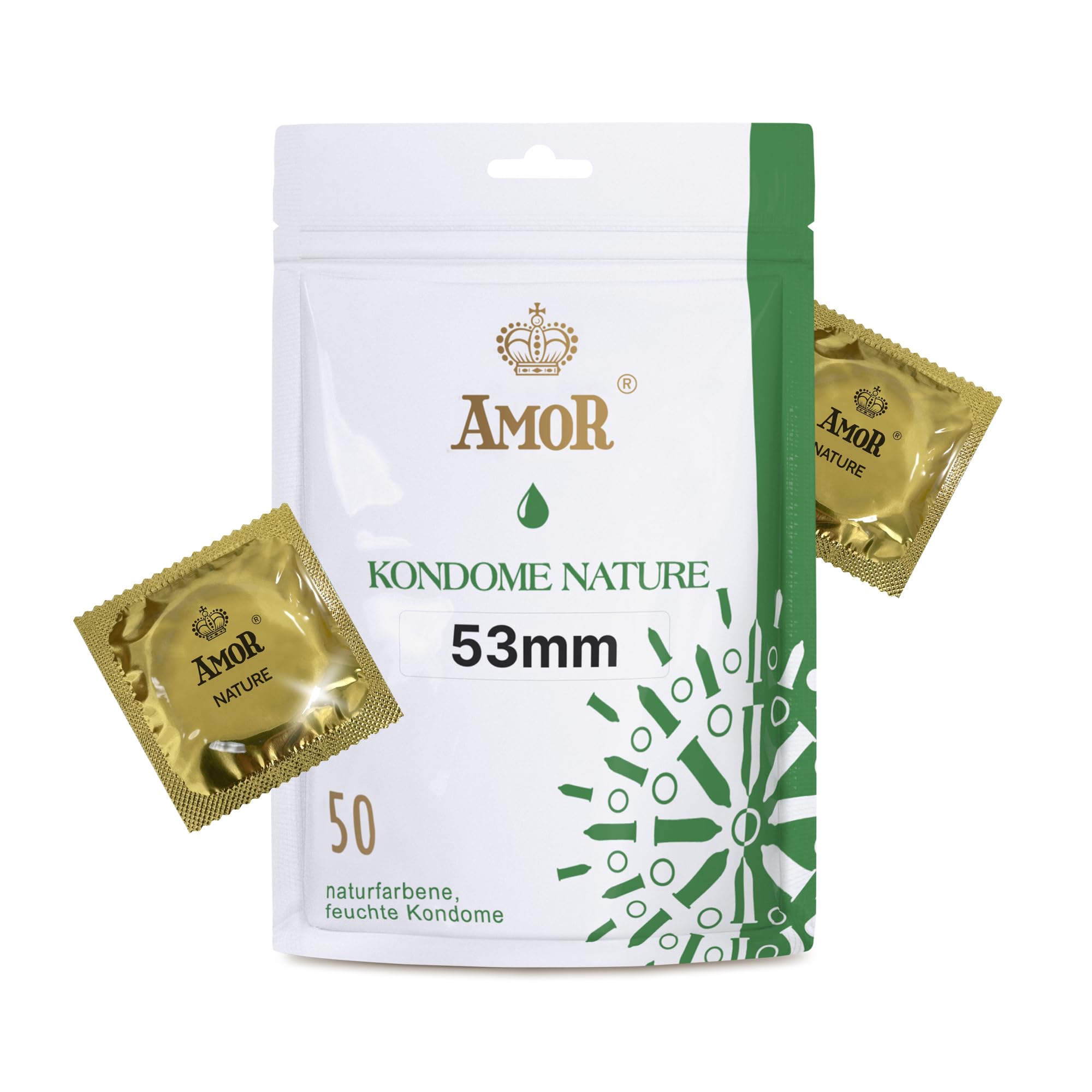 AMOR Nature Premium Condoms, Perfect Positioning and Suitable Size for Everyone - Ø 53 mm, Transparent, Pack of 50