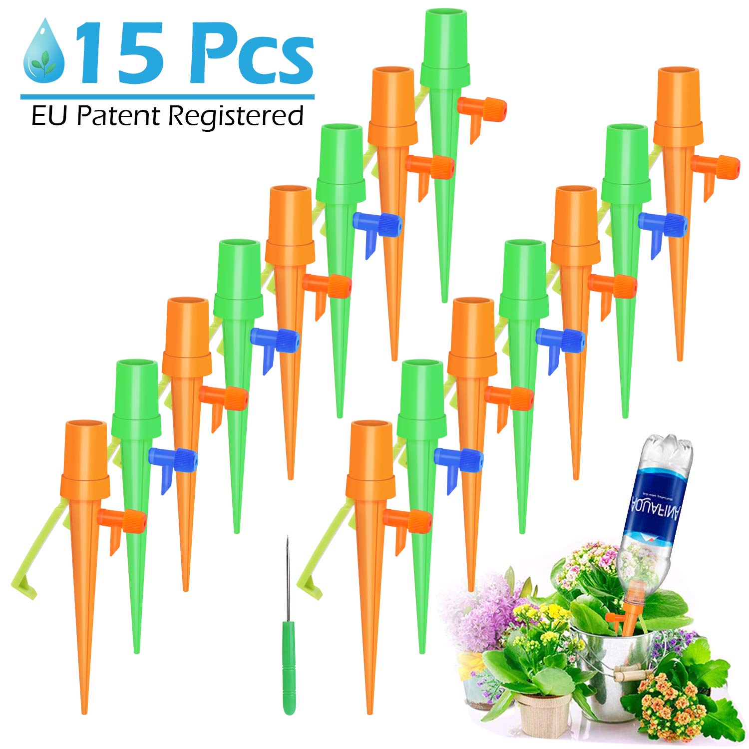 Plant Drip Irrigation,15 Pcs Automatic Plant Watering Spike Device,Self