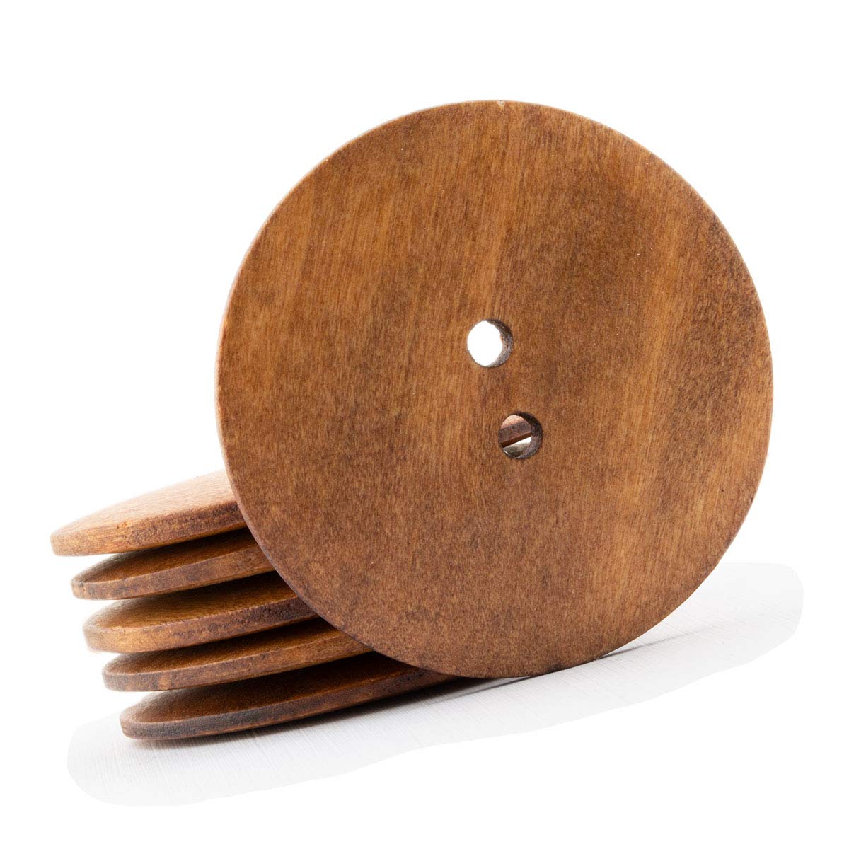 Summer-Ray 30pcs Large Brown Wooden Buttons – 60mm (2.36") Diameter – DIY Craft & Sewing – 2-Hole Design for Bags & Clothing